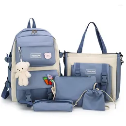 School Bags 5pcs/set Shoulder Backpack For Women Men Casual Hiking Outdoor Sport Bag Large Capacity Travel Laptop Rucksack