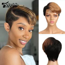 Wigs Trueme Short Pixie Cut Human Hair Wigs Brazilian Human Hair Lace Wig For Women Fahion Omber Blonde Brown Part Lace Human Wig