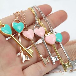 Designer Jewelry Tiffanyandco Necklace New Popular Oil Dropping Key Necklace Pink and Green Oil Dropping Two Three Colors