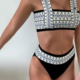 Women's Swimwear Sexy Split Plate Striped Bikini Sets Swimsuit Women High Waist Push Up Y2k Tankini Set Beach Mujer Biquini Suit