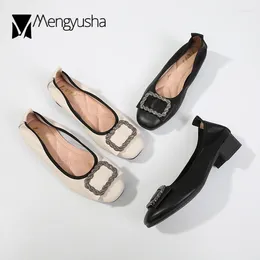 Casual Shoes Elegant Crystal Buckle Flats Female Grandma Women Soft Soled Moccasins Square Toe Thick Heels Loafers Plus Size 34-43