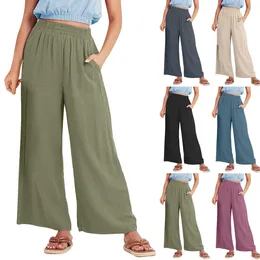 Women's Pants Trousers For Women Plus Size Womens Solid Colour Pocket Straight Tube Loose Stretch Yoga Contrast Pantalones