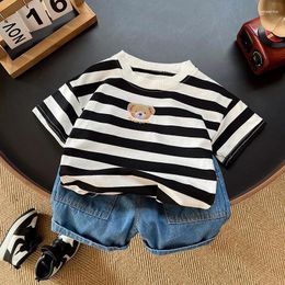 Clothing Sets Baby Boys Clothes Short Sleeve Suit Suitable For Children Little Girls Fashion Stripe Pattern Suits Kids