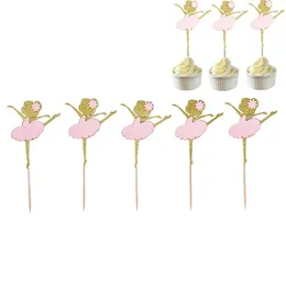 Party Supplies 10PCS Gold Glitter Dancing Girl Ballerina Cupcake Toppers Cake Picks For Wedding Shower Bridal Birthday Decorations