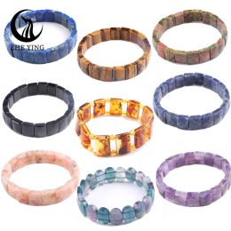 Strands New Natural Square Beads Strand Bracelets Amber Purple Amethyst Rose Quartz Rectangle Opal Beads Bangle Women Fine Jewellery Gifts