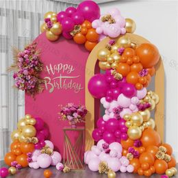 Party Decoration 156pcs Pink Orange Metallic Gold Balloon Garland Arch Kit For Summer Wedding Birthday Decorations Baby Shower Supplies