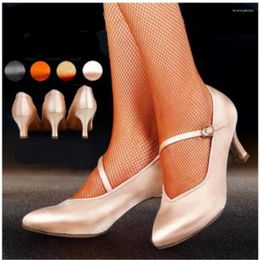 Dance Shoes Standard Women Tan Satin High Low Heel Ladies Ballroom Soft Outsole Modern