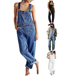 Women's Pants Women Casual Denim Long Jumpsuit Spaghetti Strap Wide Leg Romper Summer Baggy Bib Overalls