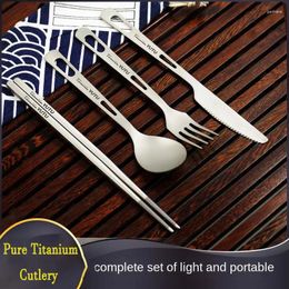 Dinnerware Sets Pure Titanium Tableware Set Knife Fork Spoon Chopsticks Portable Outdoor Travel Camping Cookware Ultra-Light Cutlery