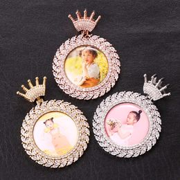 Crown Head Photo Memory Frame Pendant Necklace Hip Hop Copper Set Zircon Stone Exquisite Men's and Women's Gift