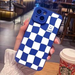 Cell Phone Cases White Grid Phone Case For iPhone 14 13 15 Pro Max 11 12 Pro Mini 7 8 14 15 Plus X XS Max XR Shockproof Fashion Case Back Cover d240424