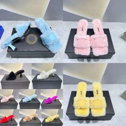 Sheepskin Women Fluffy Slides Slippers Winter Quality Wool Head Portrait Buckle High Heeled Sandals Ladys Sexy Open Toed Shoes