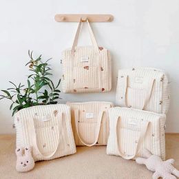 Dresses Bear Embroidery Baby Diaper Bag for Mother Cotton Mommy Bag Maternity Nappy Stroller Organiser Women Shoulder Bag Travel Outdoor