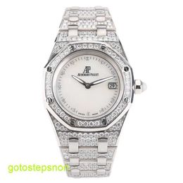 AP Tactical Wrist Watch Royal Oak Series 18k All White Gold Original Diamond Fritillaria Quartz Womens Watch 67602BC 33mm