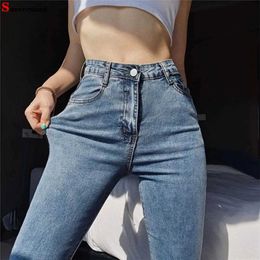 Women's Jeans Oversize 38 Slim High Waist Penci Jeans Classic Skinny Denim Pants Blue Pantalones Ankle Length Vaquero Korean Trouser New 240423