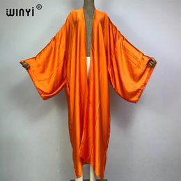 WINYI kimono boho monocolour kaftans beach wear Elegant Holiday outfits for women cover ups comfortable dress 240417