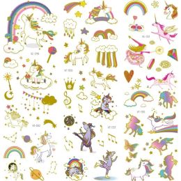 Tattoos 16Sheets/lot Unicorn Children Tattoo Sticker Temporary Fake Kids Tattoo Girls Arm Hands Body Waterdichte Tatouages Pour Enfants