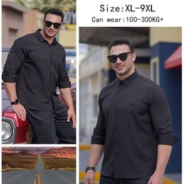 Men's Shirts Business shirt elastic slim fit versatile all season four sided elastic and non ironing men's long sleeved shirt silky and vertical feel 5XL 6XL 7XL 8XL 9XL