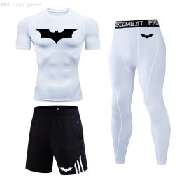 T-Shirts White Sports Men's Running Tshirt Short Fiess Leggings Compression Sportswear Quick Dry Gym Workout Clothing Summer Men 4xl