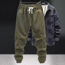 Pants Men's Thickened Casual Pants Cotton Cargo Slightly Elastic Hooded Haren Pants Men's Dark Green Coffee Black Pants