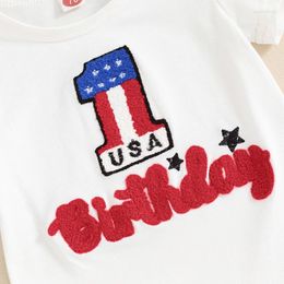 Clothing Sets Baby Girls 4th Of July White Short Sleeve Letter Embroidery Romper Star Stripe Print Culottes