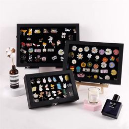 Badge Storage Box Transparent Dust-Proof Medal Smyckeslåda stor kapacitet Brosch Wall Display Frame Pin Box Collection 211110