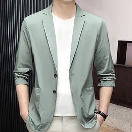 Chic Men Suit Coat Cardigan Slim Fit Solid Color Breathable Groom Jacket Commuting 240415