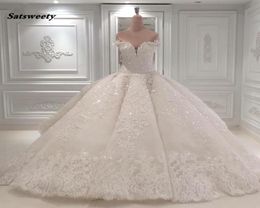 White Appliques Wedding Ball Gowns Custom Made Middle East Saudi Arabia Bridal Formal Maxi Gown Puffy Pleated Luxury Brides Gown5046297