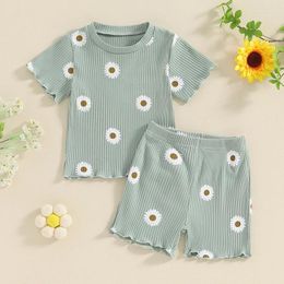 Clothing Sets Kupretty Toddler Baby Girl Summer Clothes Ruffle Ribbed Knit Short Sleeves T-Shirt Tops Shorts Cute Outfits Set