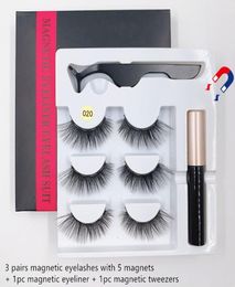 Factory Magnetic Eyelashes with Eyeliner and Tweezer 3 Pairs Per Box Liquid Makeup Set Reusable No Glue1287020