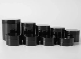 Bottles 20pcs 50ml 60ml 80ml 100ml 120ml 150ml 200/250m Empty Plastic Black Cream Jar Pet Bottle Cosmetic Packaging Cream Pot with Cap