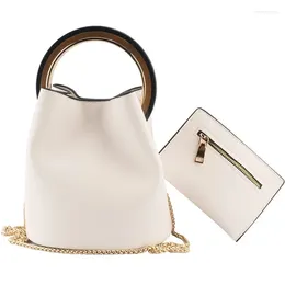 Drawstring Women Fashion Western Concise Bucket Bag Set With Coin Mini Chain Shoulder Ring Handle Handbag Tote Lady Composite