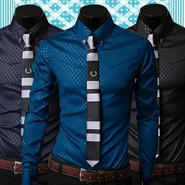 Argyle luxury mens shirt Business Style Slim Soft Comfort Fit Styles Long Sleeve Casual Dress Shirt Gift For Men 240415
