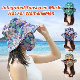 Berets Fisherman Hat Mask Integrated Folding Sun Sunscreen Visor Cover Face Protection Outdoor Cycling Breathable UV Cap