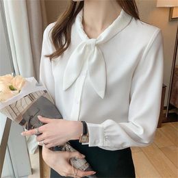Women's Blouses Fashion Bow Collar Solid Colour Spliced Lace Up Shirt Clothing 2024 Spring Loose Casual Tops All-match Sweet Blouse