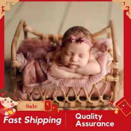 Accessories Newborn Photography Props Infant Woven Rattan Basket Vintage Baby Photo Shoot Furniture Posing Chair Photo Bebe Accessoire Bed