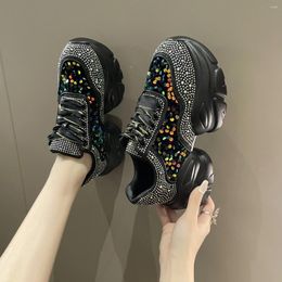 Casual Shoes Summer Sequined Bling Women Sneakers Breathable Thick Sole Girls Sport Fashion Dad Platform Female Footwear