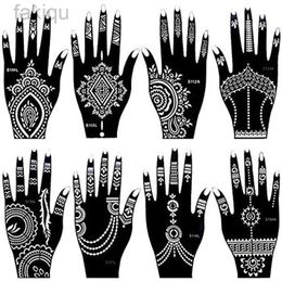 Body Paint 8 Sheets India Henna Tattoo Stencil for Women Girls Hand Finger Body Paint Temporary Self-Adhesive Reusable Tattoo Templates d240424