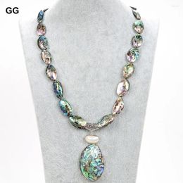 Pendant Necklaces GG Natural Mix Colour Green Paua Abalone Shell Necklace White