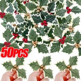 Decorative Flowers Artificial Holly Berries With Leaves DIY Wreath Fake Plant Green Leaf Wedding Christmas Party Decoration Gift Packaging