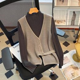 Women's Vests Spring Autumn Female Fashion Knitted Cardigan Sweaters Top 2024 Sleeveless Lady High-end Coat