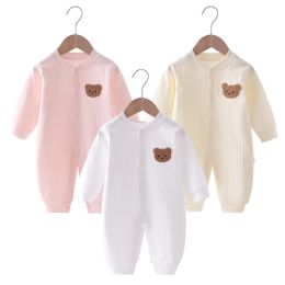 One-Pieces 2024 Autumn Baby Romper Solid Color Bear Jumpsuit Cotton Spring Newborn OnePieces Clothing for Boys Girls Infant Onesie 018M