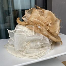 Wide Brim Hats Sun Hat Vintage Style Women's Fisherman With Lace Bow Faux Pearl Feather Decor Anti-uv For Prom