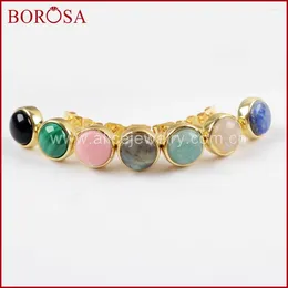 Stud Earrings BOROSA 5/10Pairs Gold Color Bezel 7mm Round Multi-kind Stone Natural Earring Jewelry For Women ZG0283