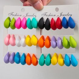 Earrings New 9Pair/Set Acrylic Small Chunky Waterdrop Earrings Dupes for Women Matte Colorful Dome Tear Drop Earring Hoops Trendy Jewelry
