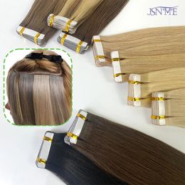 JSNME Tape In Hair Invisible Seamless Real Human Straight Ins Black Brown Blonde 20pcs 1624 inch For Salon 240419