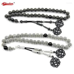 Strand Luxury Tasbih Black&silvers Bead Beinlaid Zircon Stone Eid Gift Muslim Bracelet Misbaha Rosary Islamic Handmade Prayer