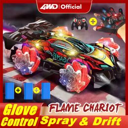 Cars Drift RC Car With Led Lights Music 2.4G Glove Gesture Radio Remote Control Spray Stunt Car 4WD 4x4 Electric Children Toys