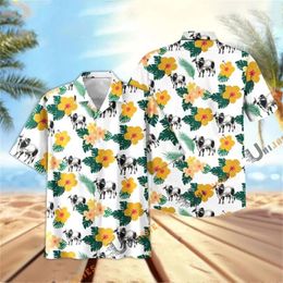 Men's Casual Shirts Animel 3D Printed Summer Men Clothing Short Sleeve Lapel Flower Tops Fashion Hawaiian Top Breathable Tee