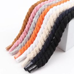 Shoe Parts Round Shoelaces Hand-woven 1CM Shoelace Three-strand Cotton Rope Solid Colour Bold Twist Decoration Laces For Woman